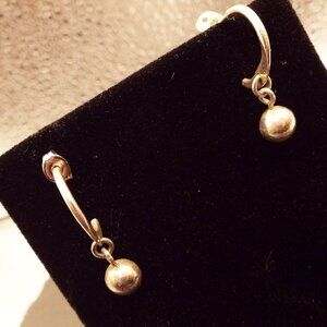 STERLING DEMI HOOP W/DANGLING BALL PIERCED EARRINGS 14